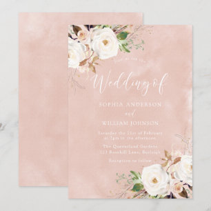 Convite Casamento de Flores de Água Rosa-Rosa