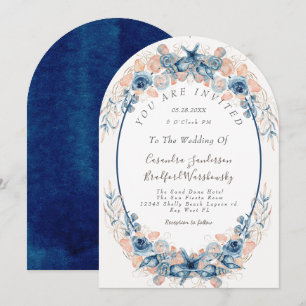 Convite Casamento de Flores de Aquarela Azul Praia