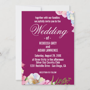 Convite Casamento de Flores de Aquarela Azul Rosa