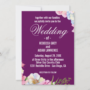 Convite Casamento de Flores de Aquarela Azul Rosa