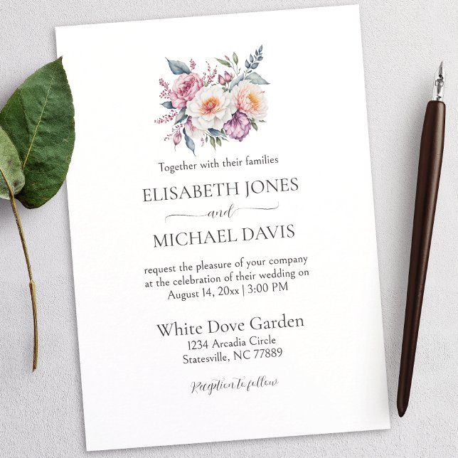 Convite Casamento de Flores de Aquarela Elegante (Elevate your special day with this captivating watercolor floral wedding invitation.)