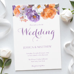 Convite Casamento de Flores de Aquarela Floral Roxo Elegan