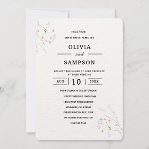 Convite Casamento de flores de aquarela minimalista branca