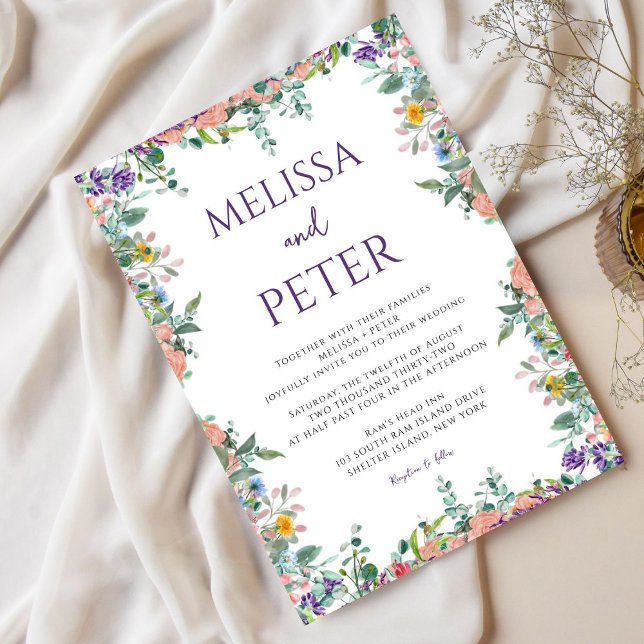 Convite Casamento de Flores de Aquarela Moderna (Criador carregado)