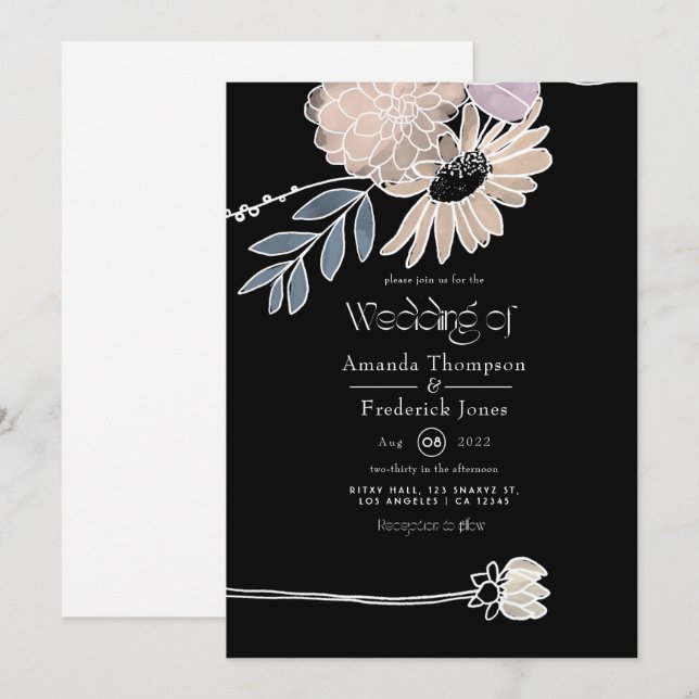 Convite Casamento de Flores de Aquarela Moderna (Frente/Verso)