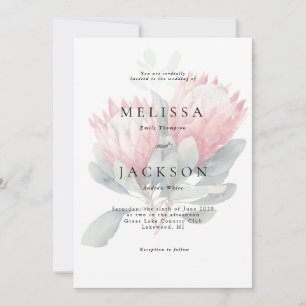Convite Casamento de Flores de Aquarela Protea Blush