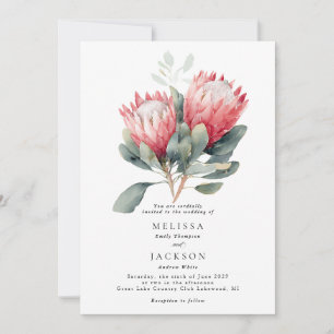 Convite Casamento de Flores de Aquarela Protea Blush