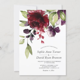 Convite Casamento de Flores de Aquarela Puro e Borgonha Ún