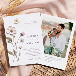 Convite Casamento de Flores de Arte Pastel Boho