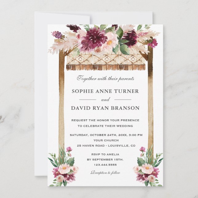 Convite Casamento de Flores de Borgonha da Cobra d'Água El (Frente)