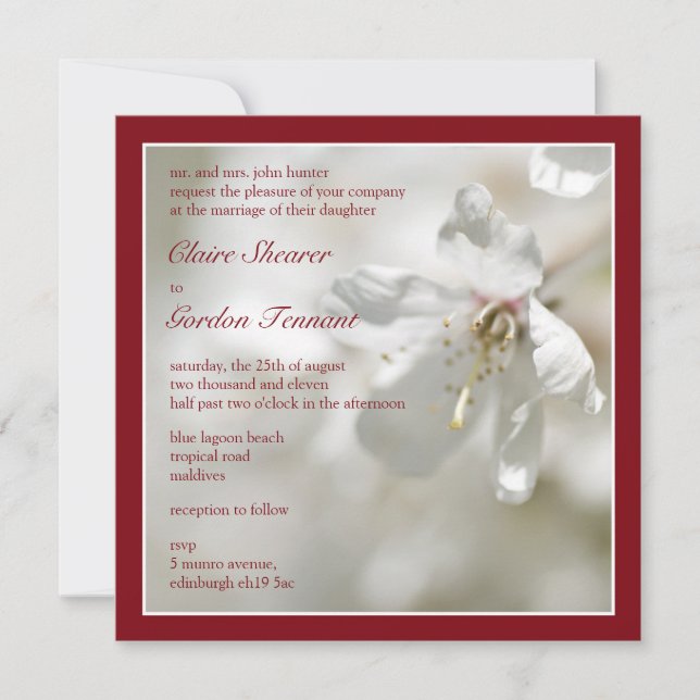 Convite Casamento de Flores de Cereja Vermelha (Frente)