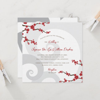 Convite Casamento de flores de cerejeira de Red Sakura