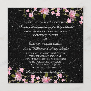 Convite Casamento de Flores de Cerejeira Japonesas Rosa