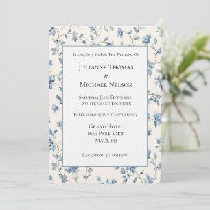 Convite Casamento de Flores de Creme Azul Bonito