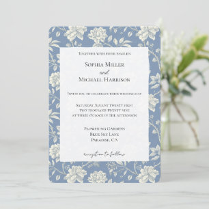 Convite Casamento de Flores de Creme Azul Romântico Bonito