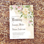 Convite Casamento de flores de creme pastel herdadas<br><div class="desc">Vintage pastel creme de flores convite para casamento,  antigo roteiro de caligrafia em inglês com flores vintage com QR RSVP nas costas.</div>