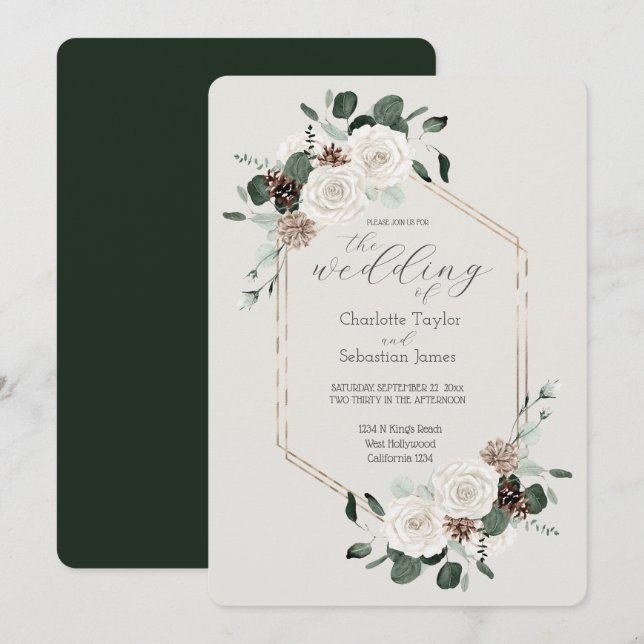Convite Casamento De Flores De Emerald Green E Creme (Frente/Verso)