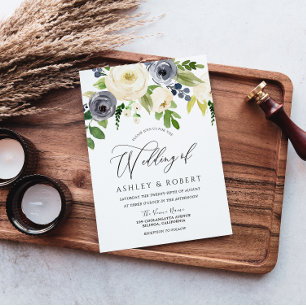 Convite Casamento de Flores de Flor de Marinho Blush