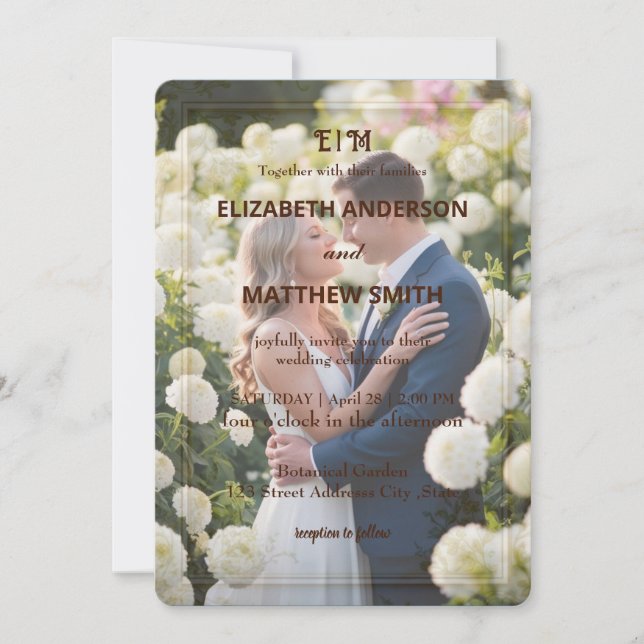 Convite Casamento de flores de fotos Douradas e brancas da (Frente)