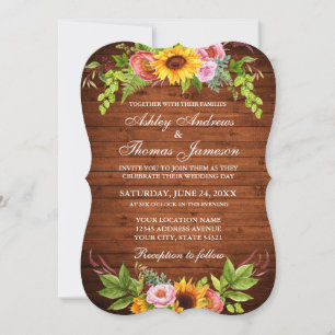 Convite Casamento De Flores De Girassol De Madeira Rústic