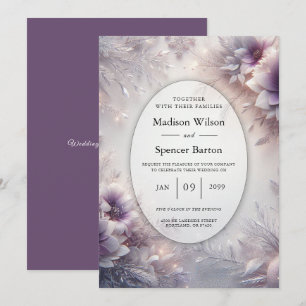 Convite Casamento de Flores de Inverno Prateadas e Suaves