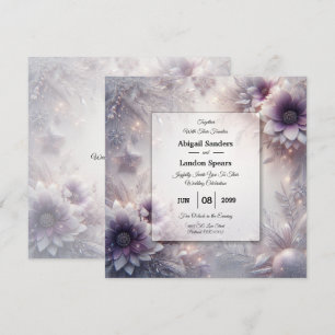Convite Casamento de Flores de Inverno Prateadas e Suaves 