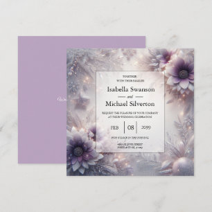 Convite Casamento de Flores de Inverno Prateadas e Suaves