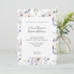 Convite Casamento de Flores de Lavanda de Marfim Roxo boni