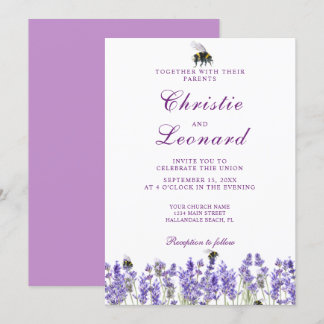 Convite Casamento de Flores de Lavander Roxo Elegante