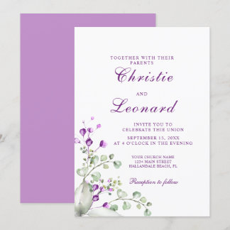 Convite Casamento de Flores de Lavander Roxo Elegante