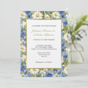 Convite Casamento de Flores de Margarida Branca e Azul