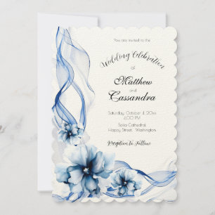 Convite Casamento de Flores de Marinho Azul Elegante Dusty