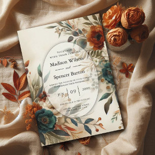 Convite Casamento de Flores de Outono em Laranja Queimada 