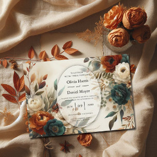 Convite Casamento de Flores de Outono em Laranja Queimado