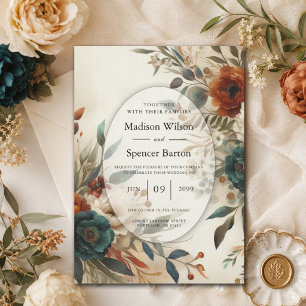 Convite Casamento de Flores de Outono Laranja Queimado e A