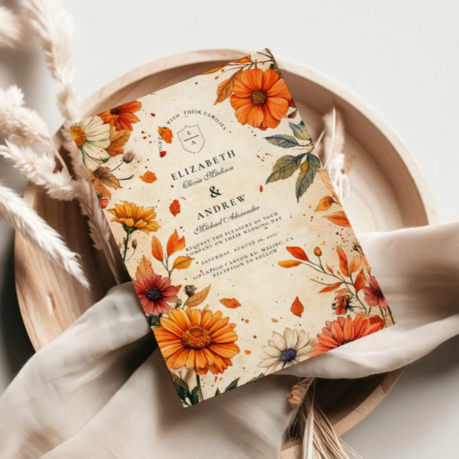 Convite Casamento de Flores de Outono Rústico (Criador carregado)