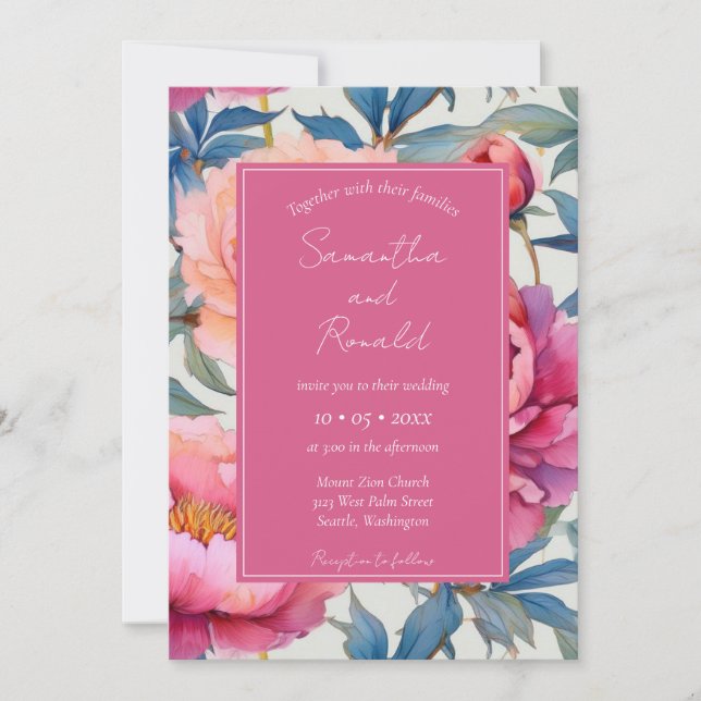 Convite Casamento de Flores de Pedra de Aquarela Elegante (Frente)