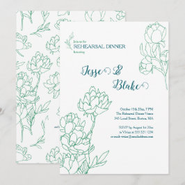 Convite Casamento de Flores de Peônias Desenhadas em Mão V