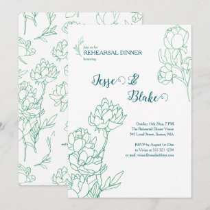Convite Casamento de Flores de Peônias Desenhadas em Mão V