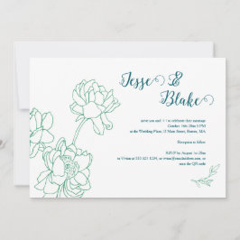 Convite Casamento de Flores de Peônias Desenhadas em Mão V
