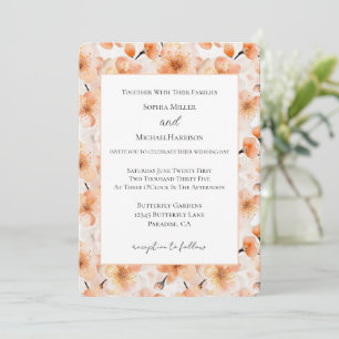 Convite Casamento de Flores de Pêssego Bege Encantador