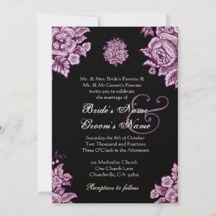 Convite Casamento de Flores de Plum Purple e Black Vintage
