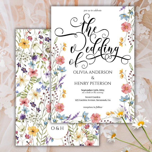 Convite Casamento de Flores de Primavera com Letra de Cali (Criador carregado)