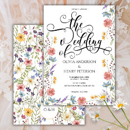 Convite Casamento de Flores de primavera com Script de Cal