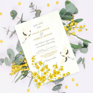 Convite Casamento de Flores de Primavera de Pássaros Sussu
