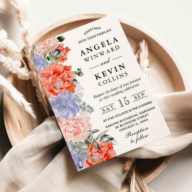 Convite Casamento de Flores de Púrpura e Laranja (Criador carregado)