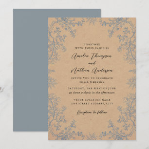 Convite Casamento de Flores de Renda Azul empoeirado Elega