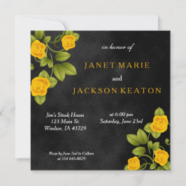 Convite Casamento de Flores de Rosa Amarelo e Negro
