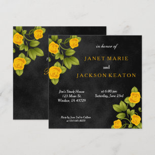 Convite Casamento de Flores de Rosa Amarelo e Negro