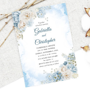Convite Casamento de Flores de Rosa de Marinha Azul Elegan